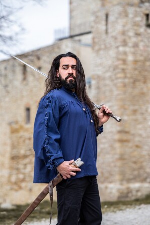 Chemise médiévale à lacets avec oeillets "Adrian" Bleu M