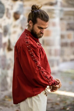 Camicia medievale allacciata con occhielli "Adrian" Rosso L