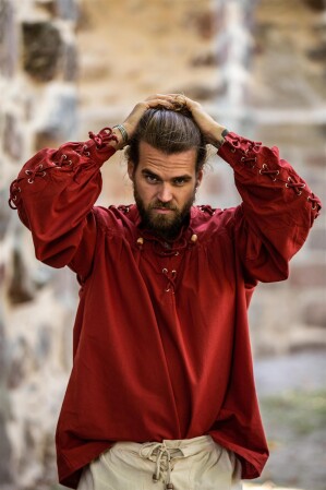 Medieval laced shirt with eyelets "Adrian" Red XL