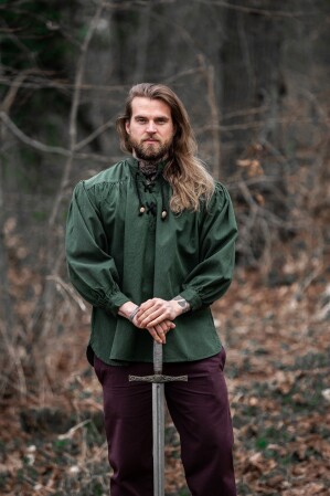 Mottled stand-up collar lace-up shirt "Georg" Green XL