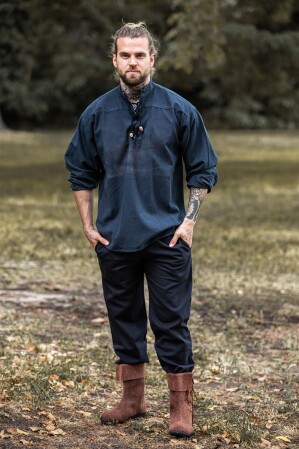 Camicia allacciata con collo a quadri "Georg" Blu XXXL