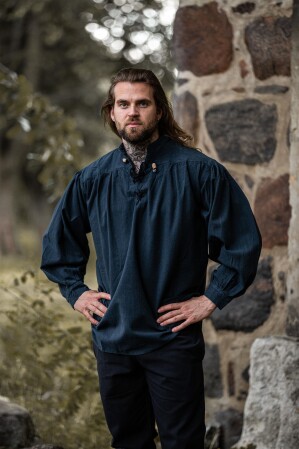 Camicia allacciata con collo a quadri "Georg" Blu XXXL