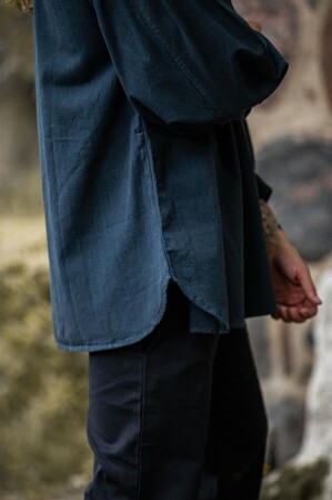 Camicia allacciata con collo a quadri "Georg" Blu S