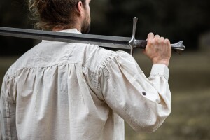 Camisa medieval de cuello alto con cordones "Bruno" Natural XXL