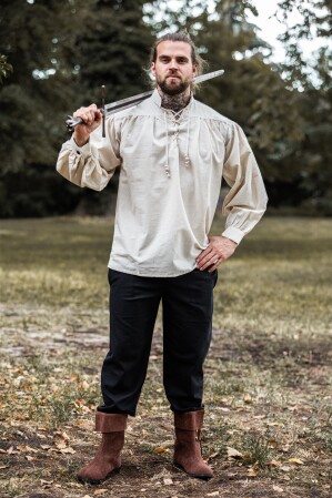 Chemise médiévale à col montant lacé "Bruno" Ècru M