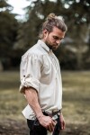 Chemise médiévale à col montant lacé "Bruno" Ècru M