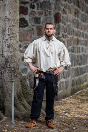 Chemise pirate à lacets "Artur" avec col Ècru XXL