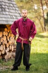 Meliertes Stehkragen-Schnürhemd "Georg" Rot XXL