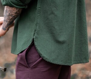 Mottled stand-up collar lace-up shirt "Georg" Green XXXL