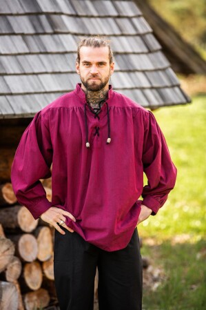 Mottled stand-up collar lace-up shirt "Georg" Red S