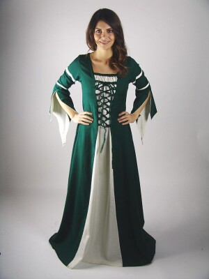 Robe à manches de trompette "Larissa" Vert/Ècru M