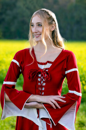 Robe à manches de trompette "Larissa Rouge/Ècru XXXL