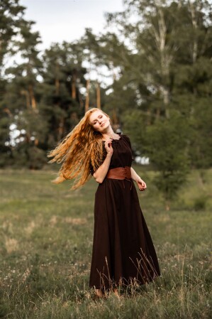 Vestido de manga corta "Melisande" Marrón XXXL