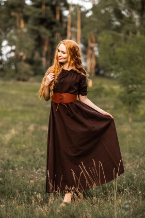 Floor-length short sleeve dress "Melisande" Brown XS