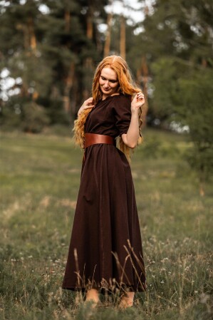 Floor-length short sleeve dress "Melisande" Brown XS
