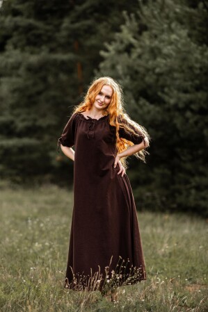 Floor-length short sleeve dress "Melisande" Brown XS