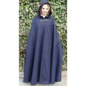 Wool cape with fibula and long hood "Ilmar" Blue