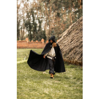 Wool cape with fibula and long hood "Ilmar" Black