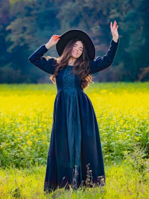 Robe médiévale "Medusa" Noir/Bleu S