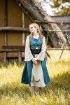 Vestido medieval de algodón "Ilse" Azul paloma/Natural S