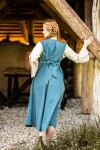 Vestido medieval de algodón "Ilse" Azul paloma/Natural S