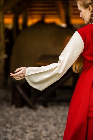 Mittelalter Baumwollkleid "Ilse" Rot/Natur XXXL