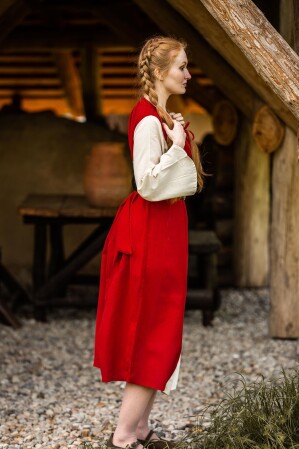Abito medievale in cotone "Ilse" Rosso/Naturale XXL