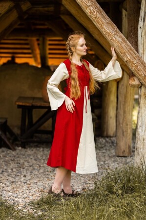 Abito medievale in cotone "Ilse" Rosso/Naturale XXL