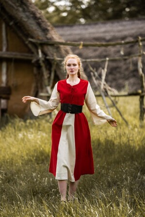 Medieval cotton dress "Ilse" Red/Natural XL