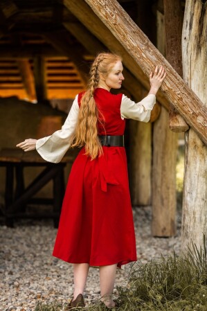 Vestido medieval de algodón "Ilse" Rojo/Natural M