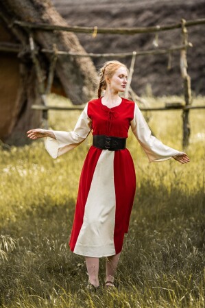 Vestido medieval de algodón "Ilse" Rojo/Natural S