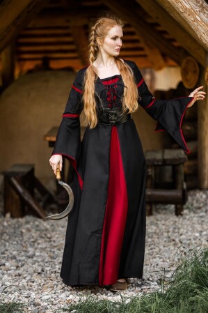 Viskosekleid mit Trompetenärmeln "Berblin" Schwarz/Rot XS