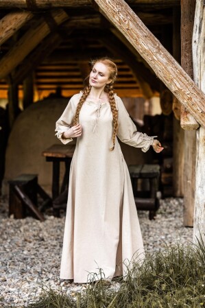 Bodenlanges Langarmkleid "Mechthild" Hanffarben XS
