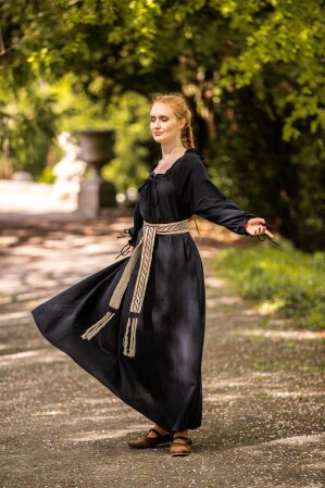 Bodenlanges Langarmkleid "Mechthild" Schwarz XS