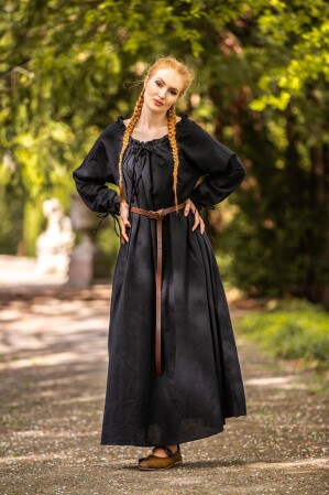 Bodenlanges Langarmkleid "Mechthild" Schwarz XS