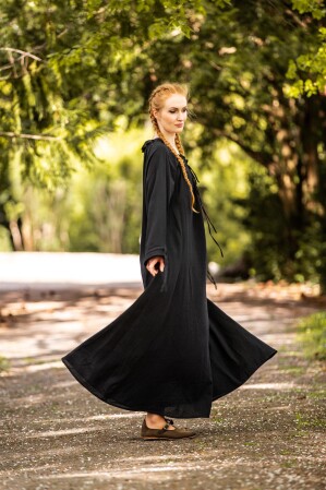 Bodenlanges Langarmkleid "Mechthild" Schwarz XS