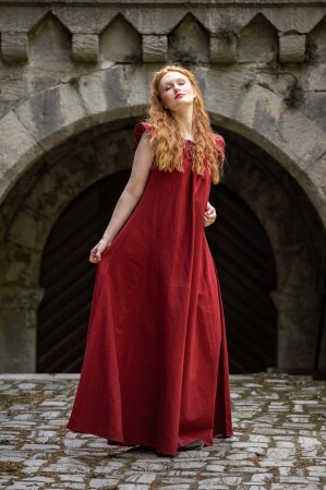 Bodenlanges Kleid mit Schulterrüsche "Clara" Rot L/XL