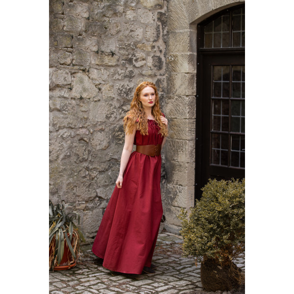 Floor-length dress with shoulder ruffle "Clara" Red S/M