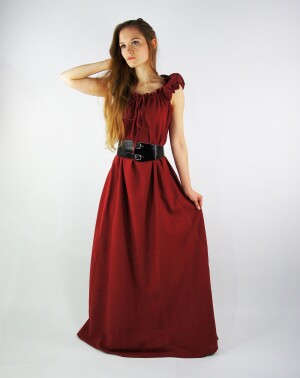 Bodenlanges Kleid mit Schulterrüsche "Clara" Rot S/M