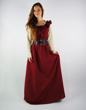Bodenlanges Kleid mit Schulterrüsche "Clara" Rot S/M