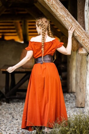 Floor-length dress with shoulder ruffle "Clara" Rust L/XL