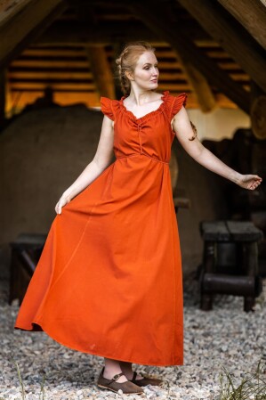 Robe longue à volants aux épaules "Clara" Rust S/M