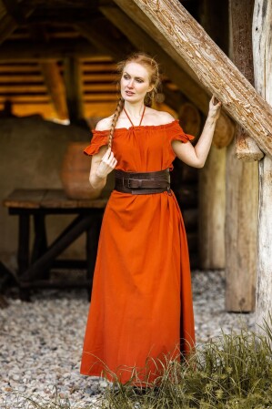 Robe longue à volants aux épaules "Clara" Rust S/M