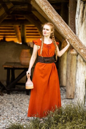 Robe longue à volants aux épaules "Clara" Rust S/M