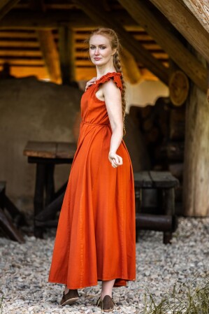 Robe longue à volants aux épaules "Clara" Rust S/M