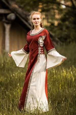 Vestido medieval con borde "Sophie" Rojo/Natural S