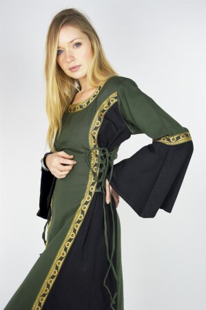 Robe médiévale avec bordure "Sophie" Vert/Noir M