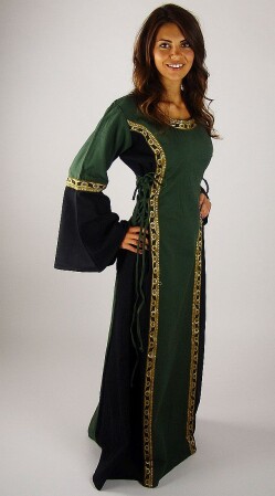 Robe médiévale avec bordure "Sophie" Vert / Noir XS