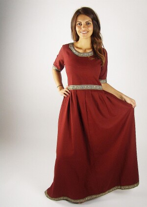 Noble vestido de manga corta con borde "Ennlin" Rojo XS