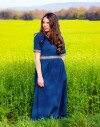 Noble short sleeve dress with border "Ennlin" Blue L